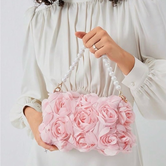Handbags - 🌸. Elegant Pink Floral Pearl-Handle Handbag